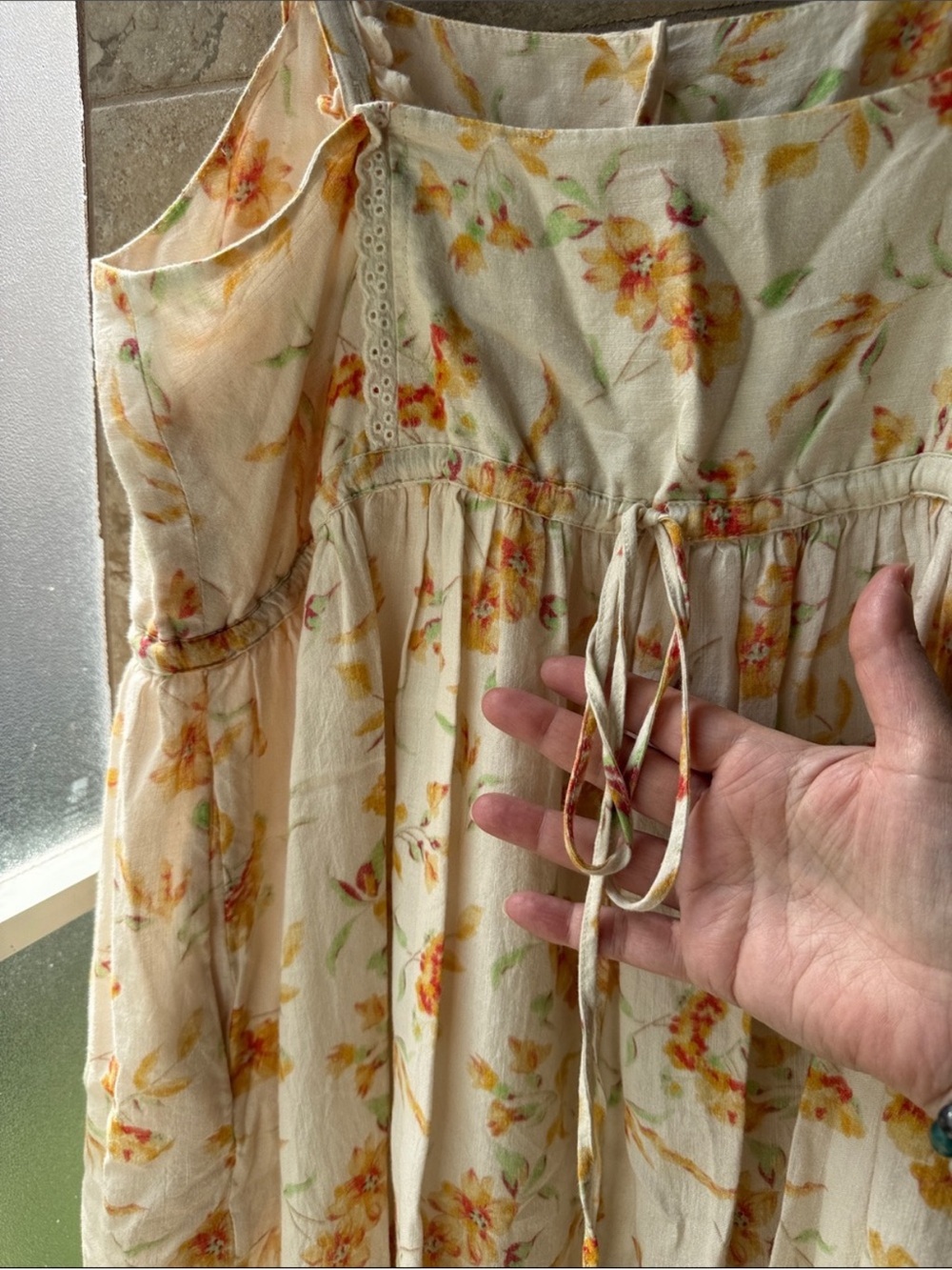 LoveShackFancy Dress Ann Midi Pockets Floral Sunshine Cotton Linen Lined Size L - Picture 8 of 16